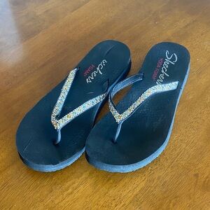 Skechers Black Sandals with Sparkling Rhinestones